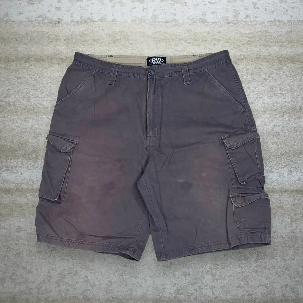 Vintage Y2K Rugged Wear Cargo Shorts 38x10 Baggy Wide Leg Fit Chocolate Brown - Picture 2 of 4